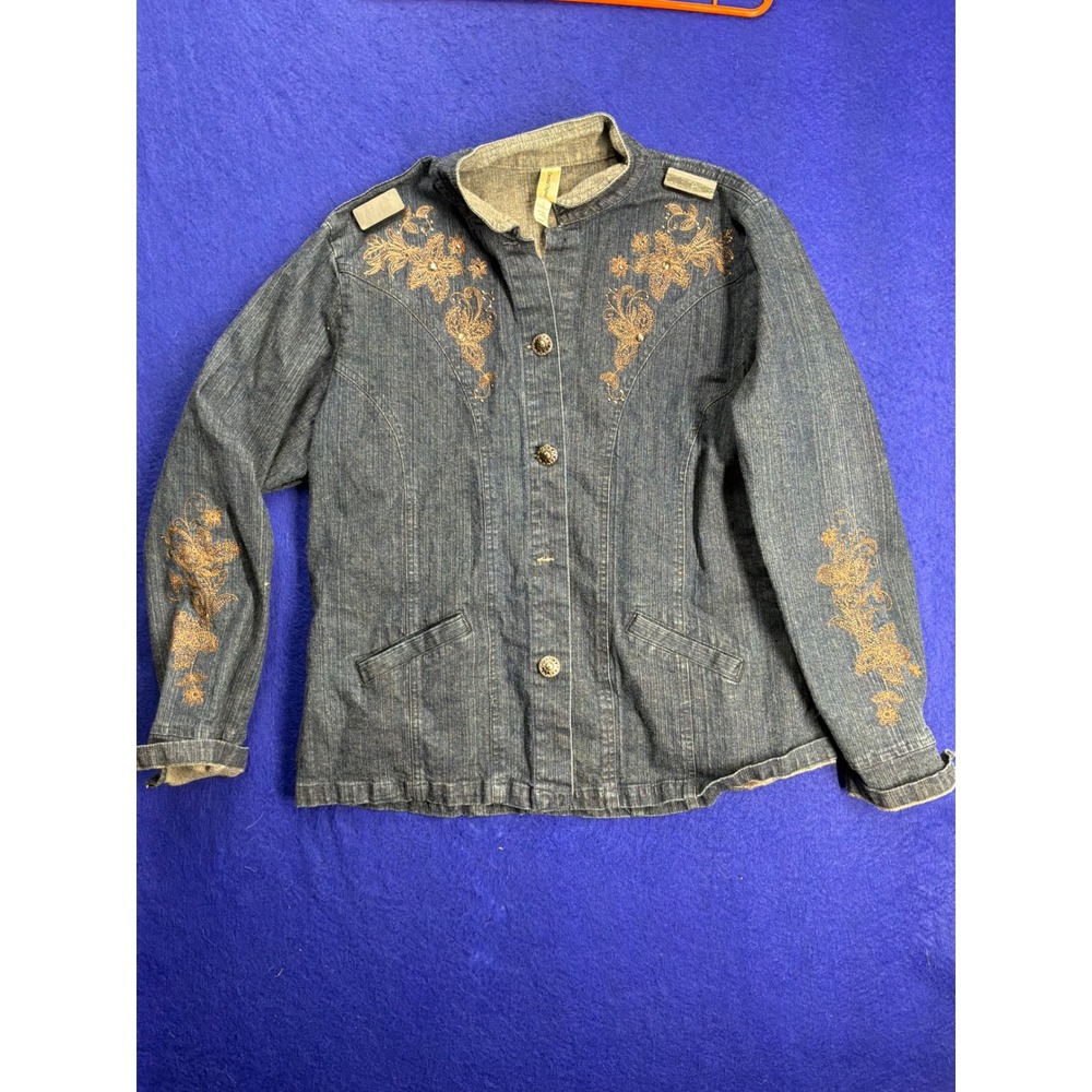 Western Womens Decorated Originals Embroidered Denim Jacket Large Blue